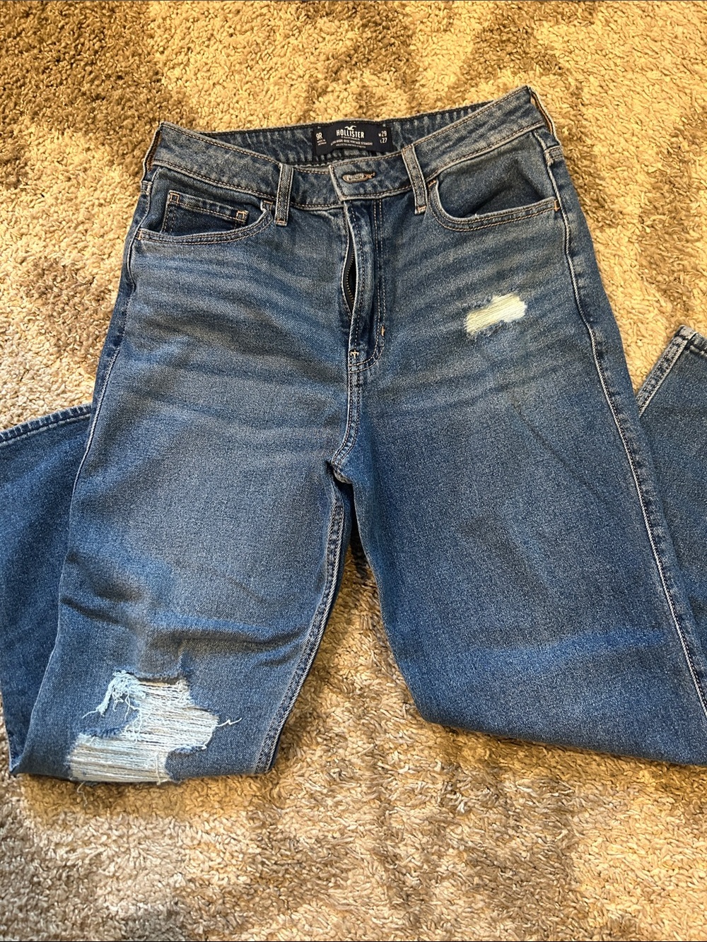 Hollister Men's Medium Blue Distressed Jeans